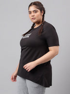MKH Plus Size Typography Printed Drop Shoulder Sleeves Relaxed Fit Dri-FIT Sports T-Shirt | Grocsy