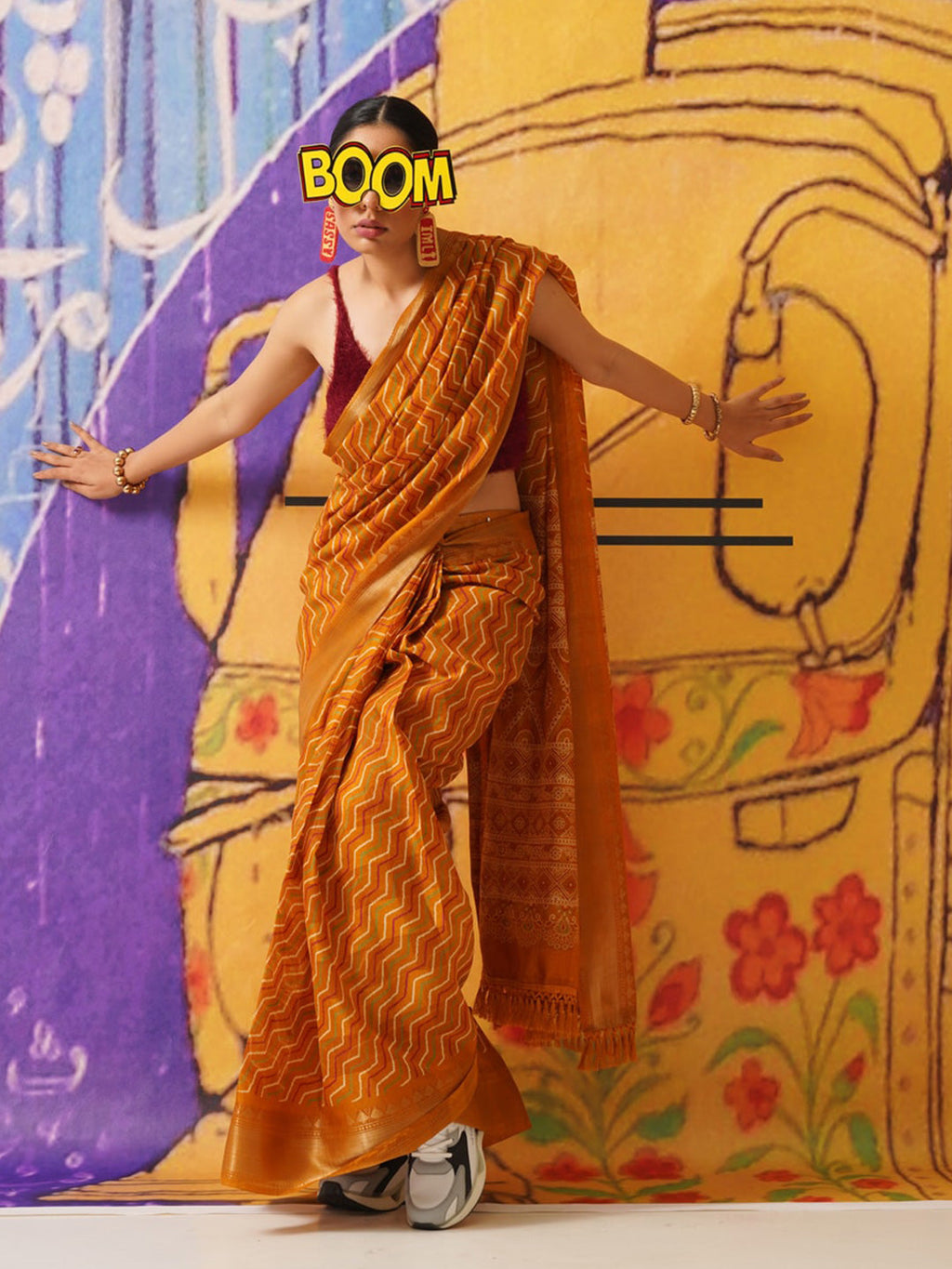Tikhi Imli Leheriya Zari Jute Silk Ready to Wear Saree | Grocsy