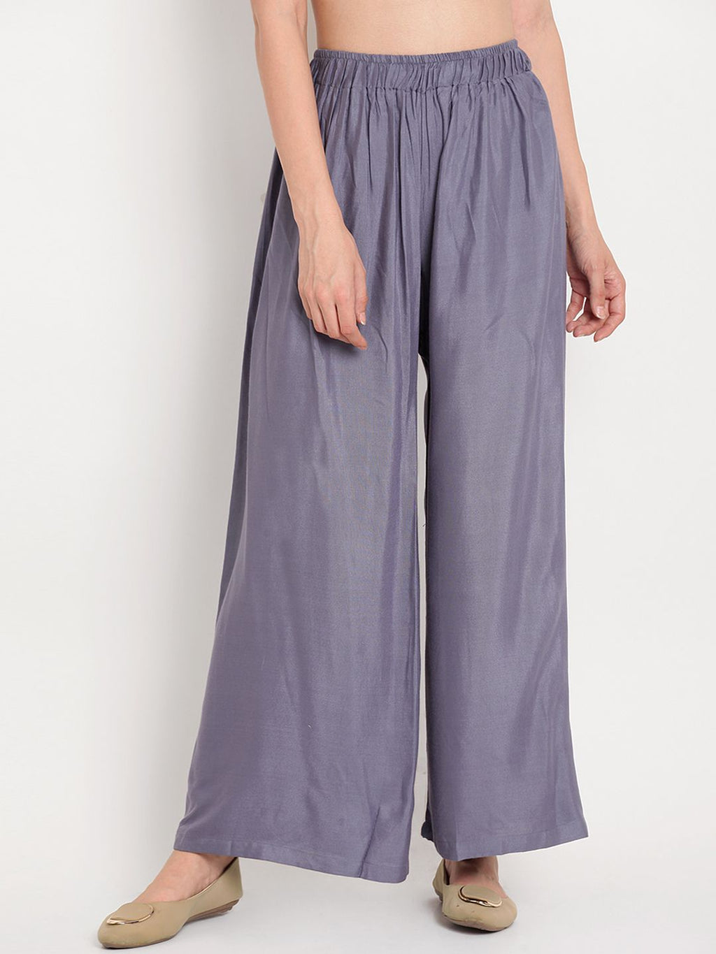 TAG 7 Women Grey Solid Flared Palazzos | Grocsy