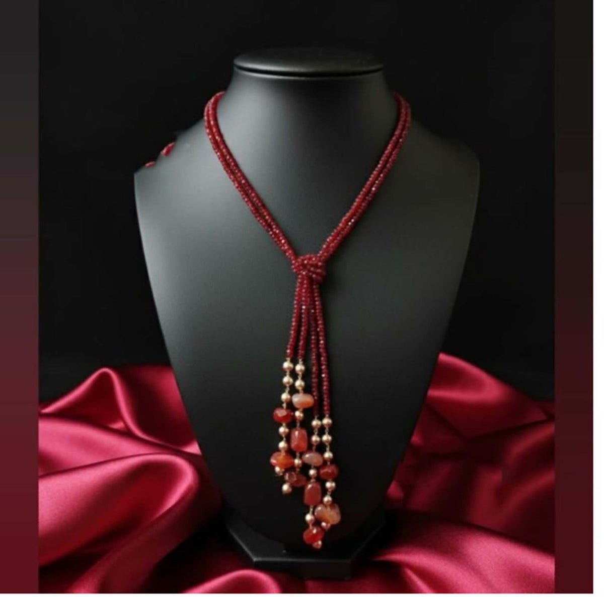 Joban Fashion Women Red Adjustable 2-Line Long Beaded Statement Necklace | Grocsy