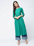 Aniyah Cotton Solid Flared Kurta With Key Hole Neck In Turquoise (AN-104K) | Grocsy