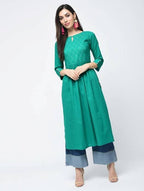Aniyah Cotton Solid Flared Kurta With Key Hole Neck In Turquoise (AN-104K) | Grocsy