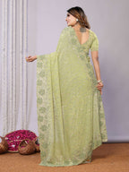 Gajari Pure Georgette Embroidered Saree With Stitched Blouse - Nimaya Kaksha | Grocsy