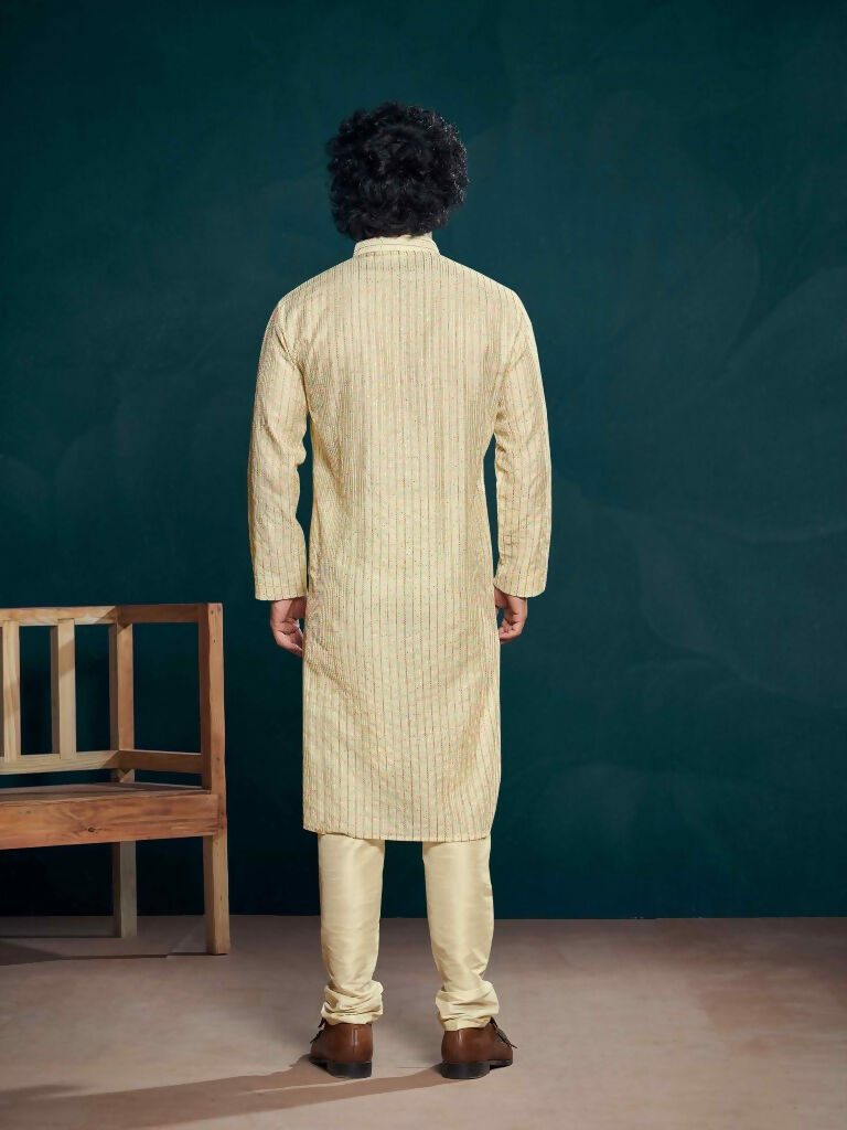 Off White Viscose Designer Sequance Embroidery Work Men's Kurta Set - Mahotsav | Grocsy