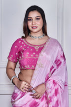 Morchari Pink Crepe Hand Embroidery Saree And Stitched Blouse | Grocsy