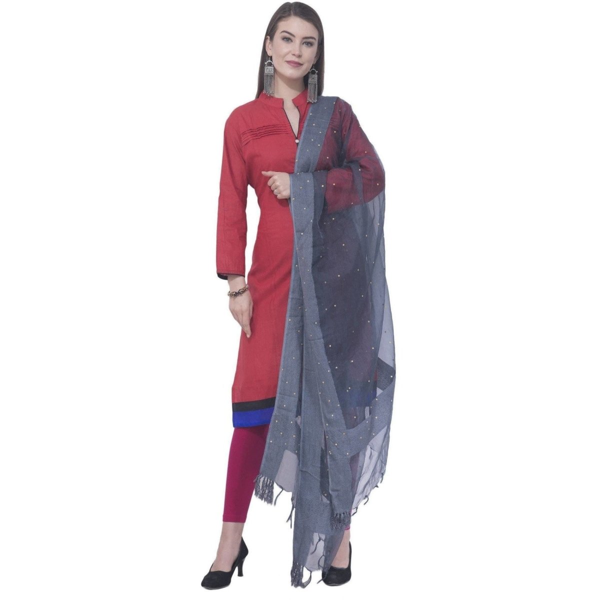 A R Silk Gray Color Chandna Orgenza Cotton Dupattas and Chunnis | Grocsy