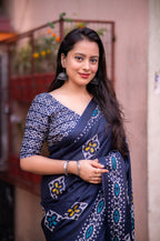 Blue Silk Blend Ethnic Motifs Saree with Unstitched Blouse - A2M | Grocsy