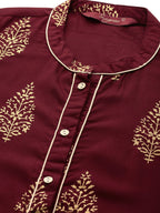 Sangria Ethnic Motifs Printed Pure Cotton Kurta With Palazzos | Grocsy