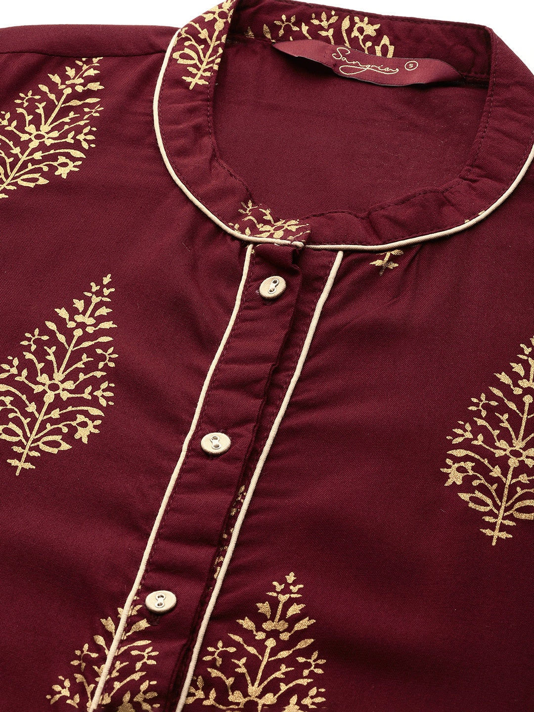 Sangria Ethnic Motifs Printed Pure Cotton Kurta With Palazzos | Grocsy