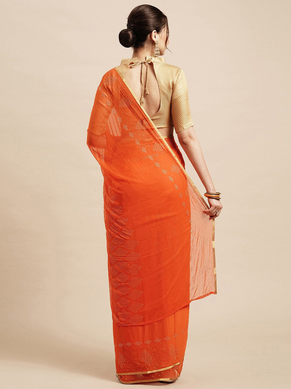Saree Mall Orange & Gold-Toned Floral Sarees | Grocsy