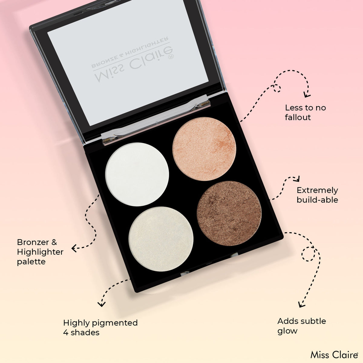 Miss Claire Bronze & Highlighter Makeup Studio Palette - 4 | Grocsy