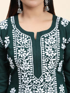 HOUSE OF KARI Women Green Floral Embroidered Chikankari Kurta with Palazzos | Grocsy