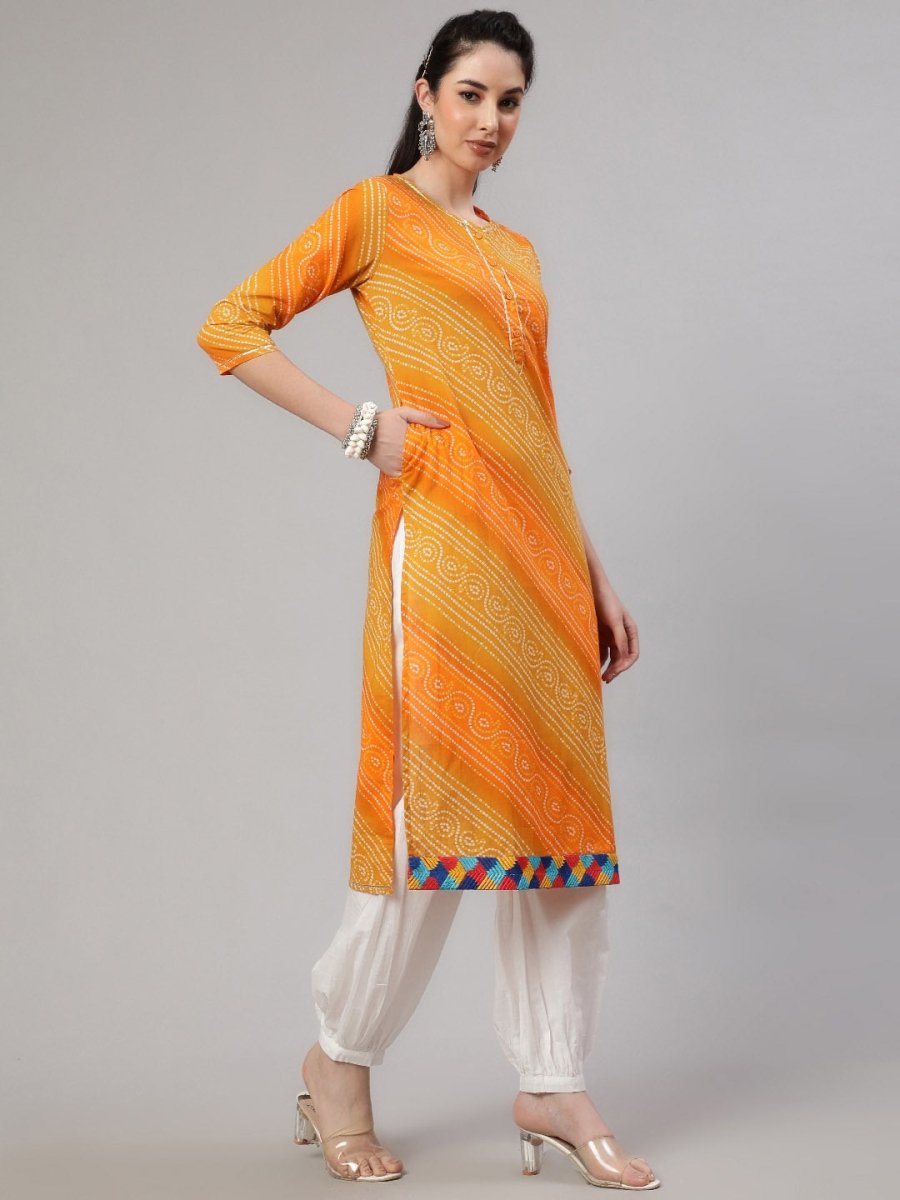Aks Bandhani Printed Gotta Patti Regular Pure Cotton Kurta with Harem Pants | Grocsy