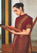 Joban Fashion Red Crepe Silk with Traditional Print Saree | Grocsy