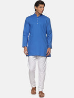 Sethukrishna Men Blue Pure Cotton Kurta with Pyjamas | Grocsy