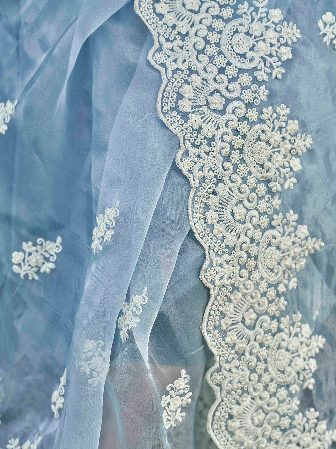 Tikhi Imli Ethnic Motifs Beads and Stones Organza Heavy Work Saree | Grocsy