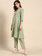 All About You Women Pure Cotton Ethnic Motifs Printed Kurta with Trousers | Grocsy