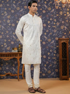 House of Pataudi Embroidered Mirror Work Straight Kurta With Pyjama | Grocsy