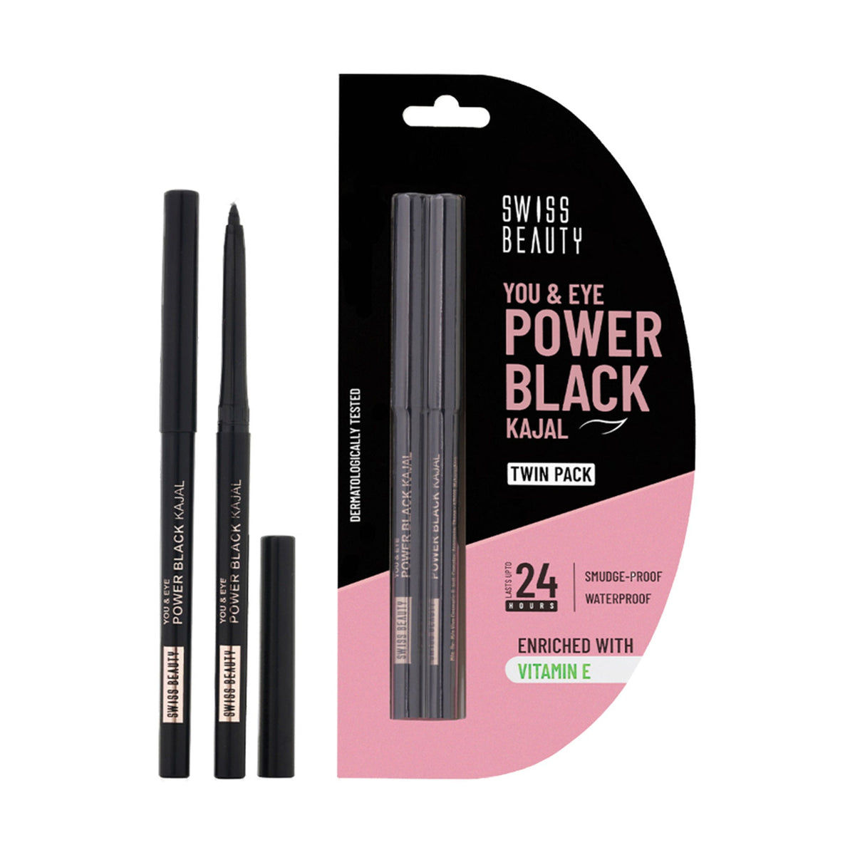 Swiss Beauty You & Eye Power Black Kajal - Pack Of 2 | Grocsy