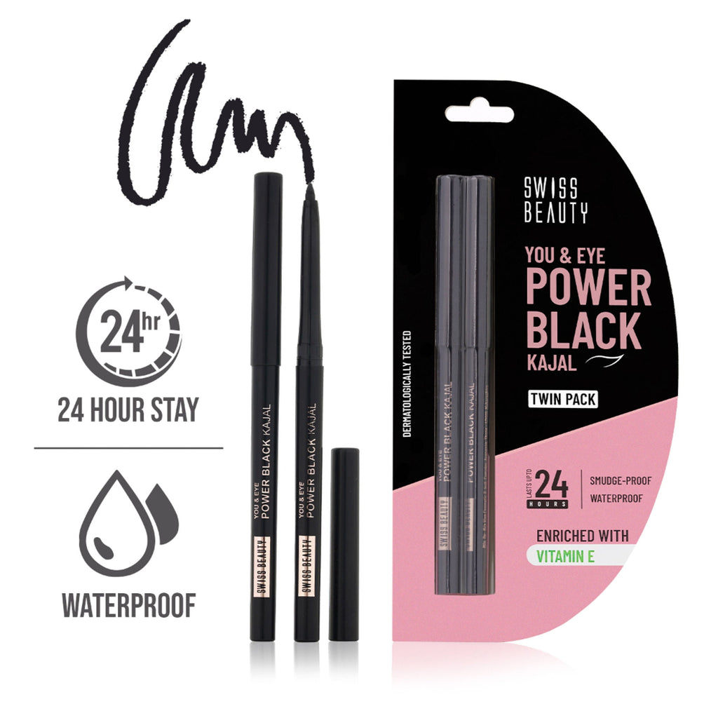 Swiss Beauty You & Eye Power Black Kajal - Pack Of 2 | Grocsy