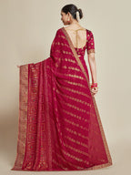 Sangria Pink Woven Design Zari Detail Poly Georgette Bandhani Saree | Grocsy