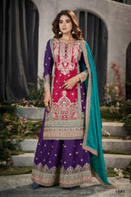 Partywear Designer Pink Chinon Fabric suit - Shagun | Grocsy