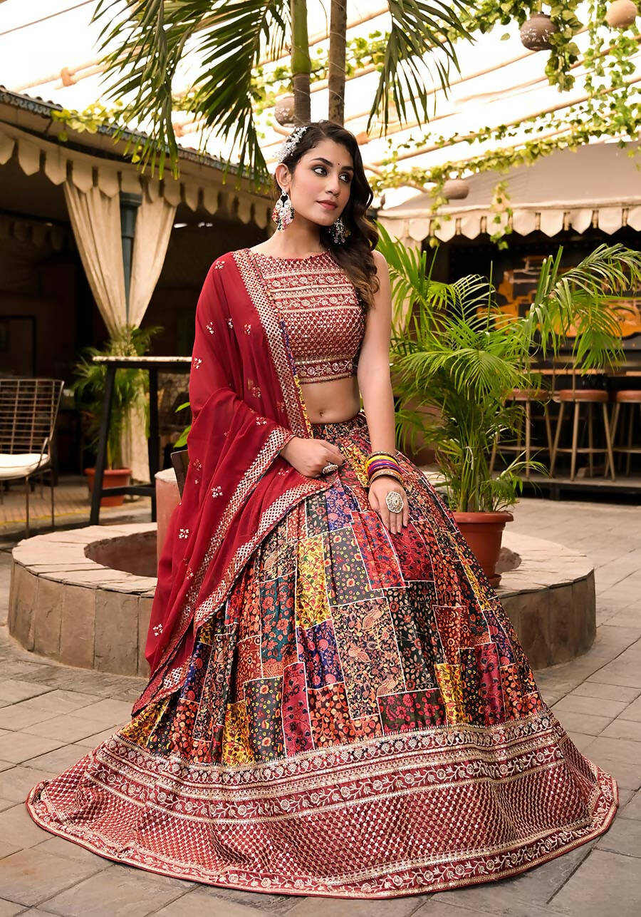 Women's Wedding Traditional Multi Dull Satin Lehenga Choli - Kaushlya | Grocsy
