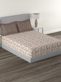 MYTRIDENT Brown White Floral Cotton 144 TC Queen Bedsheet With 2 Pillow Covers | Grocsy