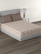 MYTRIDENT Brown White Floral Cotton 144 TC Queen Bedsheet With 2 Pillow Covers | Grocsy