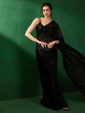 Sangria Striped Embellished Beads and Stones Pure Chiffon Sarees | Grocsy