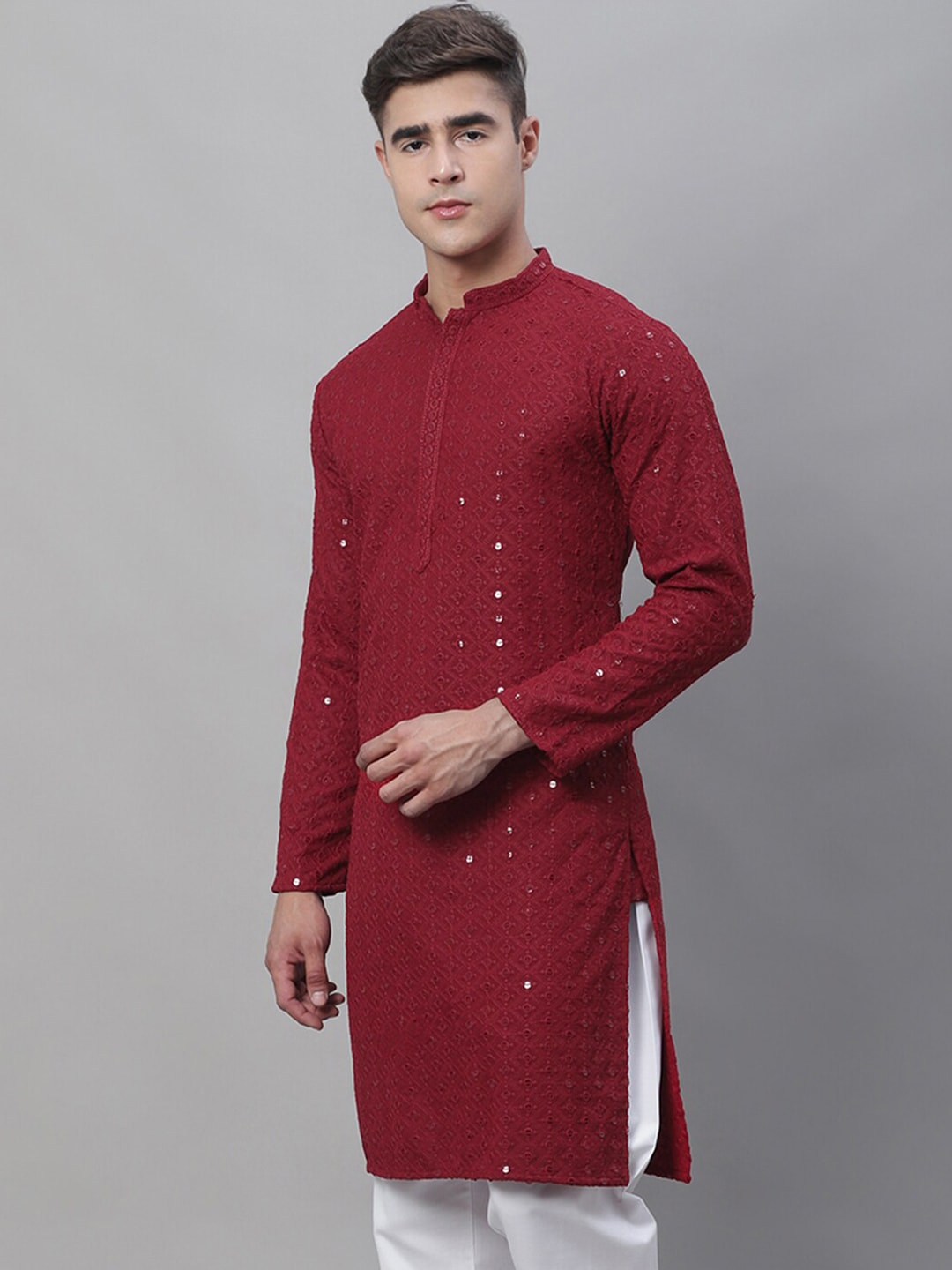 Sojanya Ethnic Motifs Embroidered Sequinned Pure Cotton Kurta | Grocsy