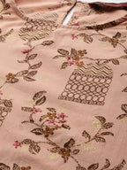 Sangria Women Dusty Pink & Brown Pure Cotton Printed Kurta with Palazzos & Dupatta | Grocsy