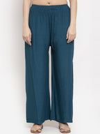 TAG 7 Women Set Of 2 Blue & Magenta Solid Straight Palazzos | Grocsy