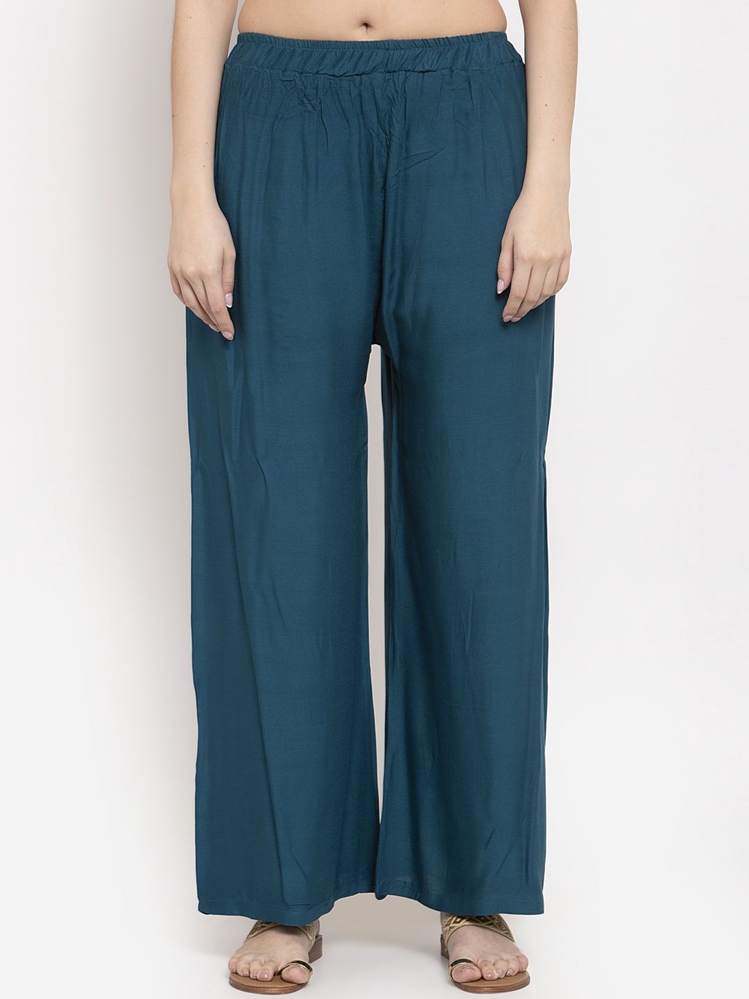 TAG 7 Women Set Of 2 Blue & Magenta Solid Straight Palazzos | Grocsy