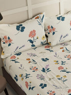 BIANCA LA-VOGUE Beige & Green Floral 152 TC Queen Bedsheet With 2 Pillow Covers | Grocsy