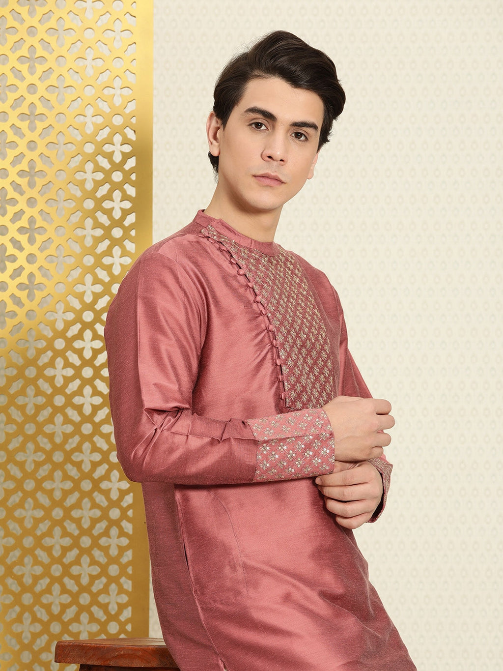 House of Pataudi Men Yoke Design Angrakha Jashn Kurta | Grocsy