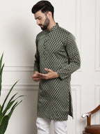 Sojanya Men Green & Beige Jacquard Silk Kurta | Grocsy