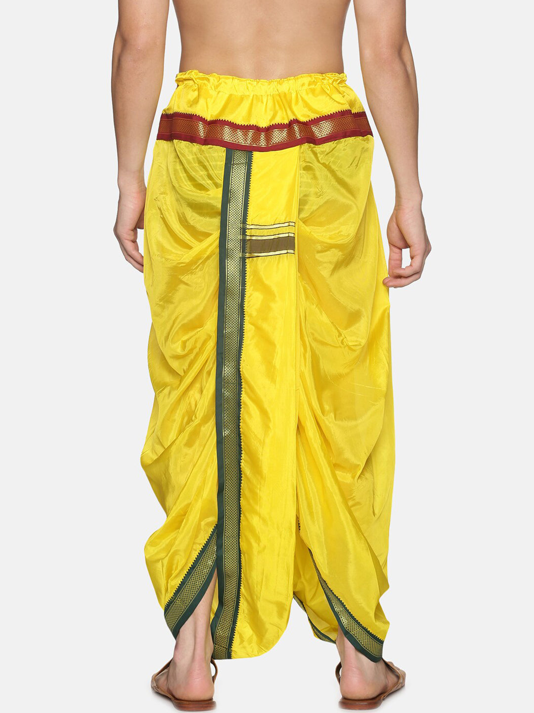 Sethukrishna Men Yellow & Green Solid Readymade Dhoti Pant | Grocsy