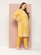 Sztori Plus-Size Gotta Patti Ethnic Motif Print Pure Cotton Kurta with Trousers & Dupatta | Grocsy