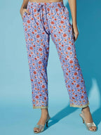 Myshka Women Printed Lavender Kurta & Trousers With Dupatta | Grocsy