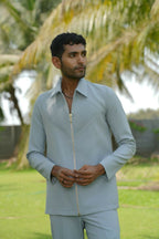 Linear Luxe Light Blue Shacket by Hilo Design | Grocsy