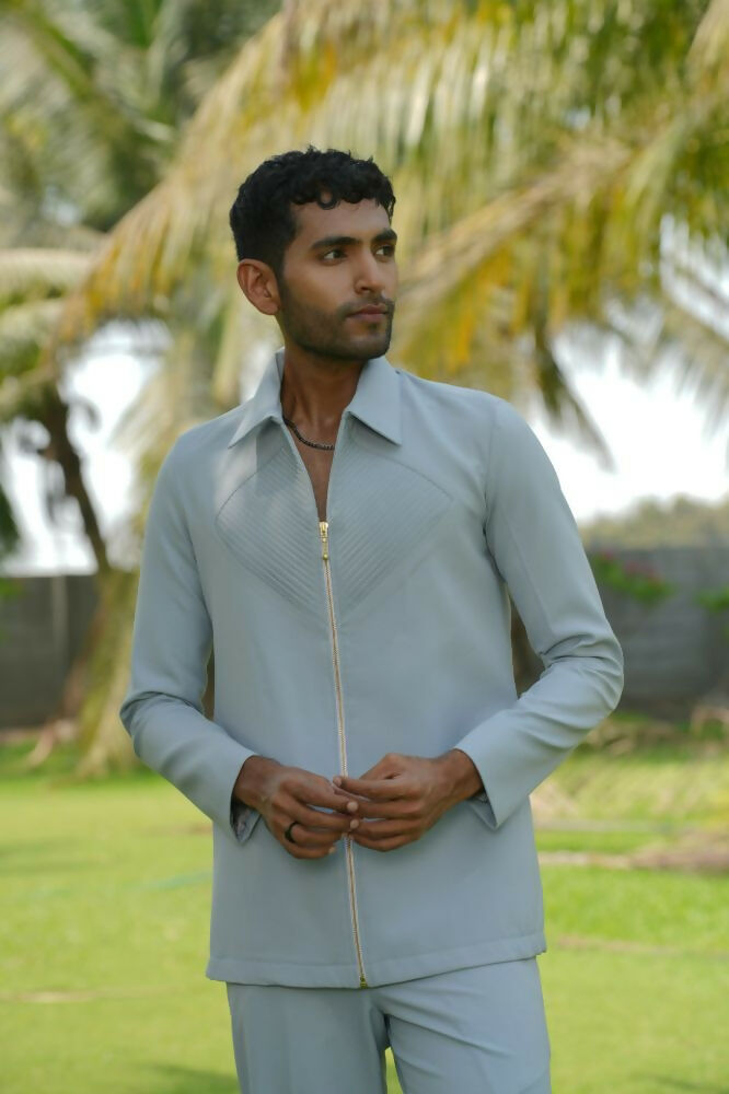Linear Luxe Light Blue Shacket by Hilo Design | Grocsy