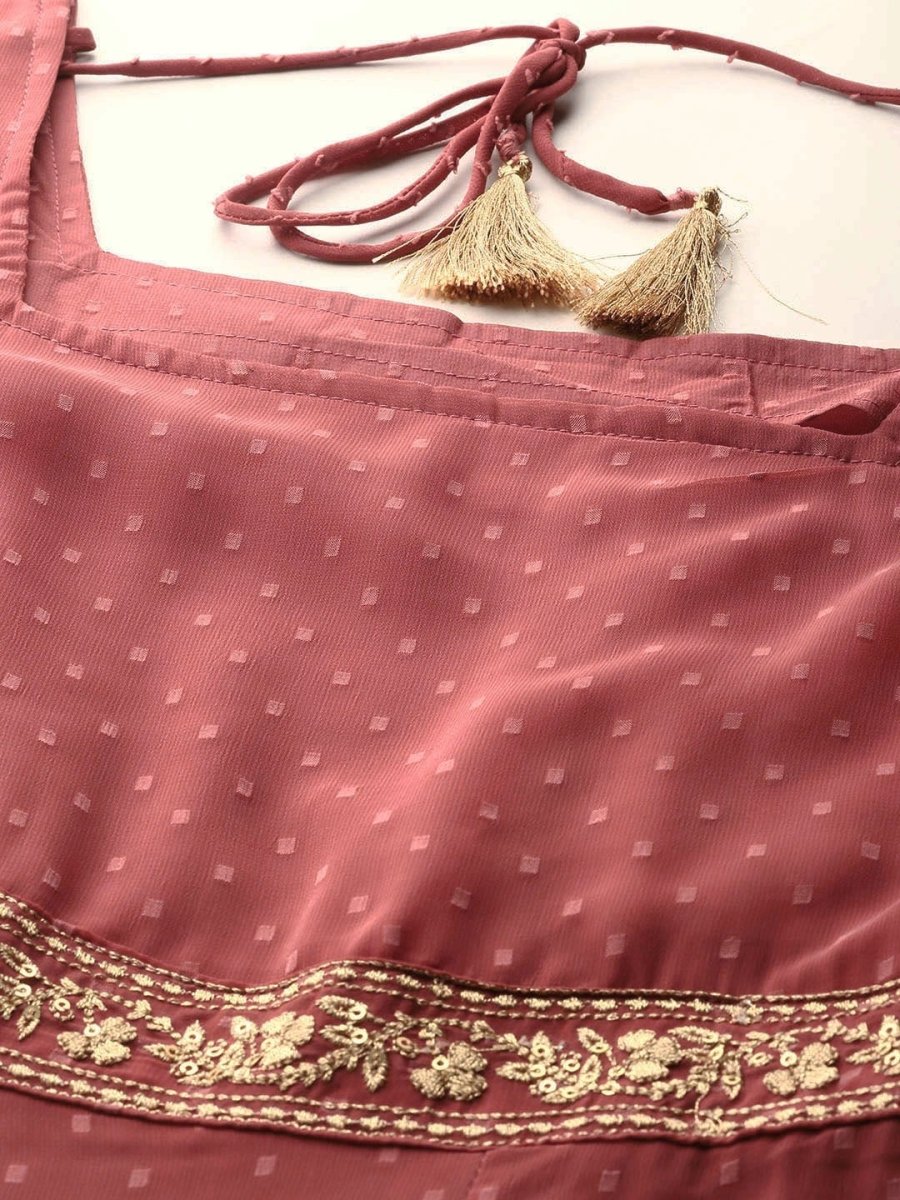 All About You Square Neck Dobby Weave A-Line Kurta With Dupatta | Grocsy