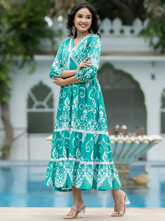 The52 Women's Gorgeous Flared Printed French Crepe Dress | Grocsy