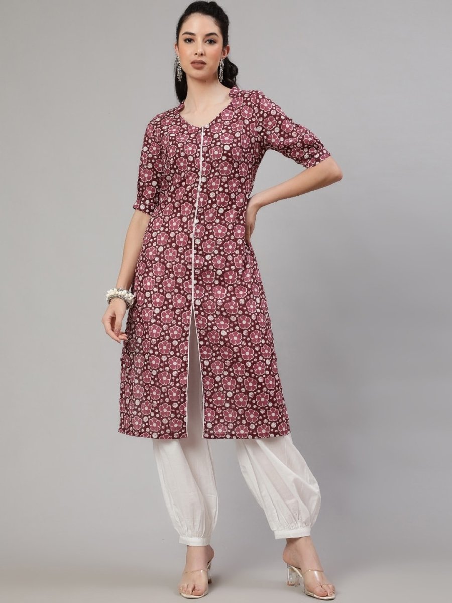 Aks Floral Printed Regular Pure Cotton Kurta With Trousers | Grocsy