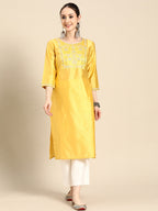 Sangria Women Ethnic Motifs Embroidered Mirror Work Pastels Kurta | Grocsy