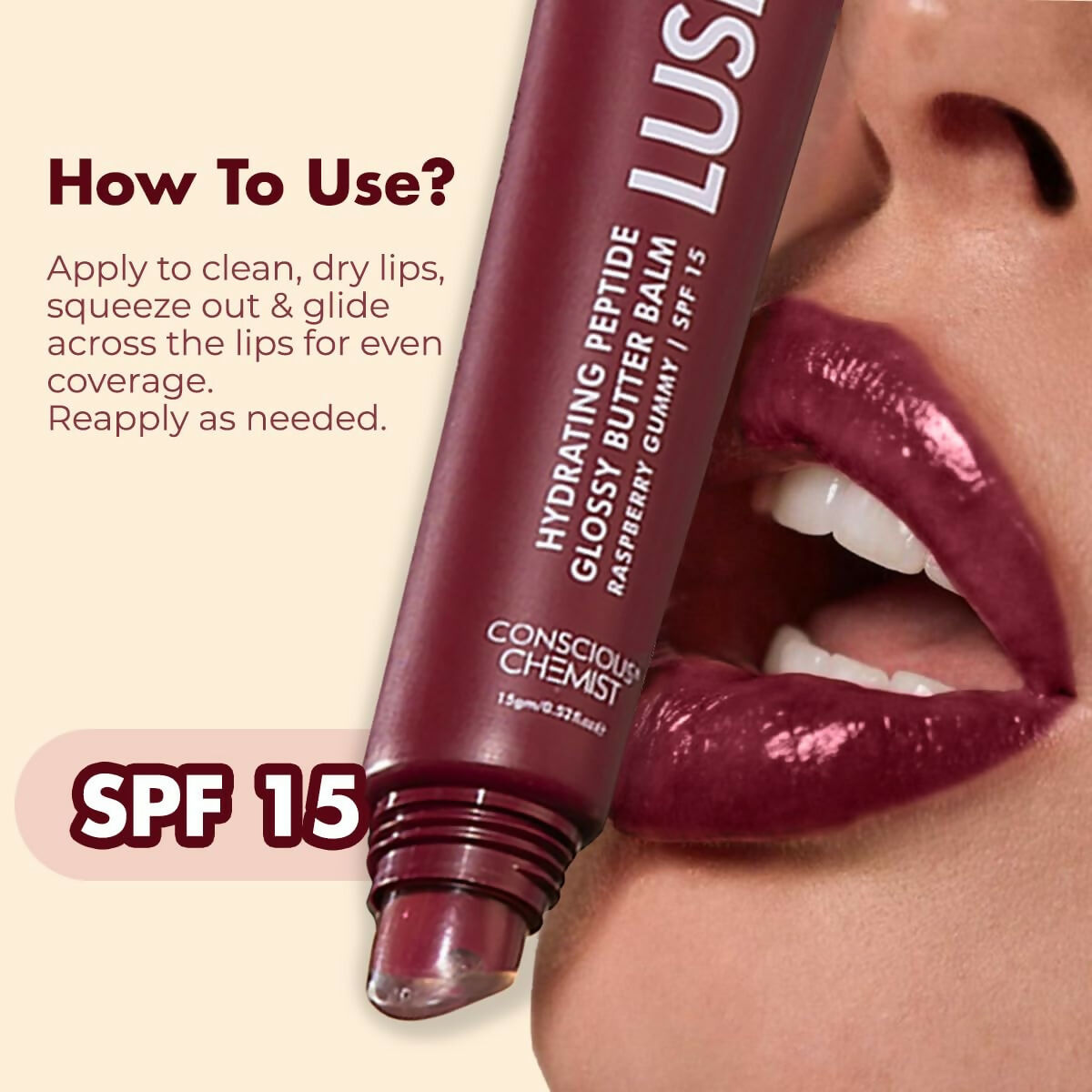 Conscious Chemist Peptide Lip Balm, Lush Lips with SPF15 - Raspberry Gummy | Grocsy