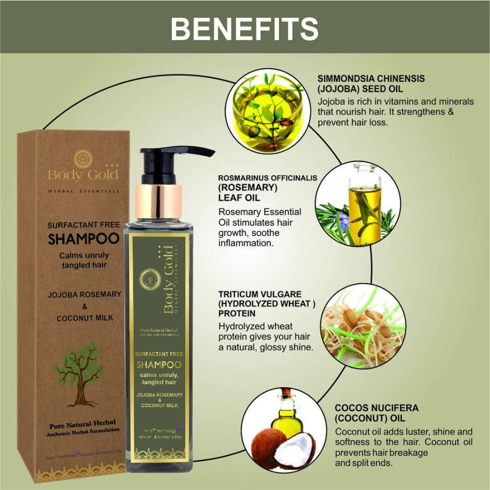 Body Gold Shampoo Clams Unruly Tangled Hair With Jojoba Rosemary & Coconut Milk | Grocsy