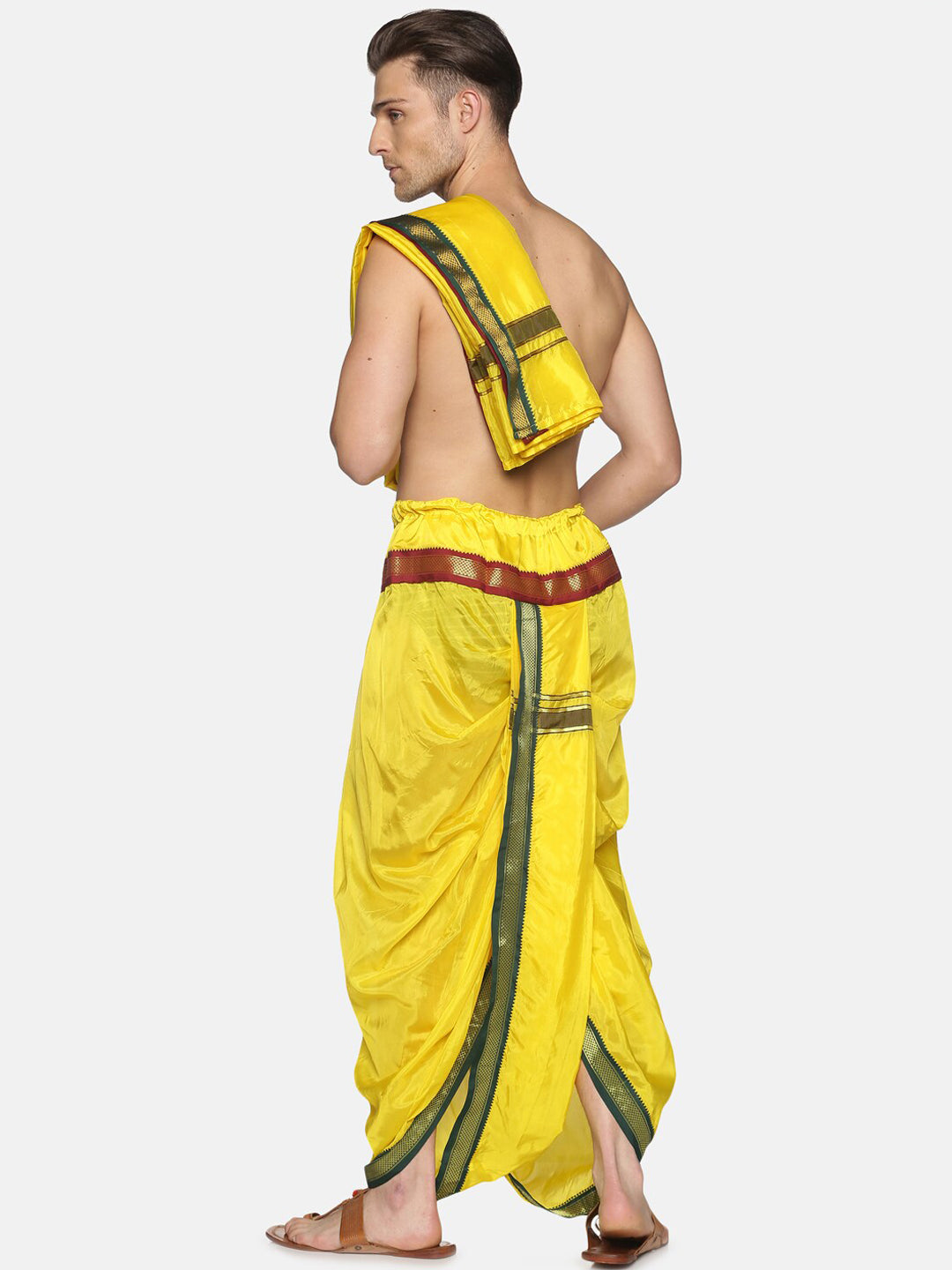 Sethukrishna Men Yellow Readymade Dhoti Pant & Angavastram | Grocsy