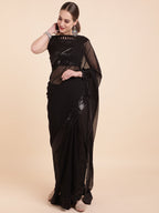 Sangria Black Sequinned Pure Georgette Saree | Grocsy